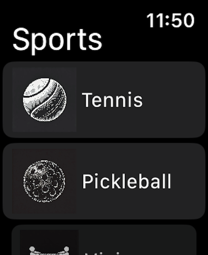 SporTrax Main Menu on Apple Watch