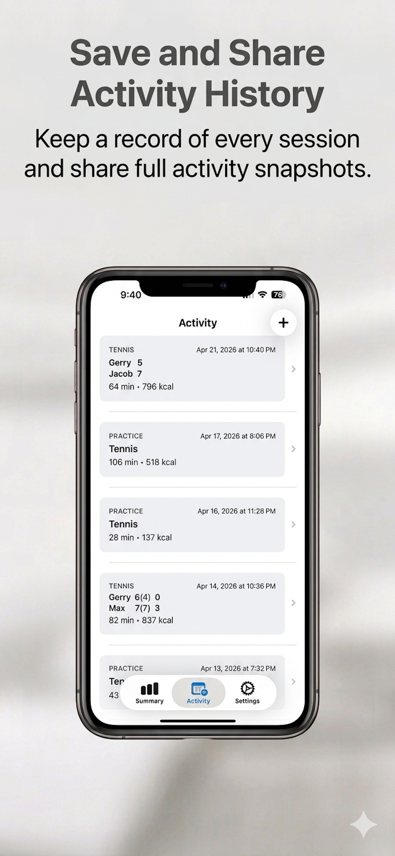 Save and share activity history in SporTrax