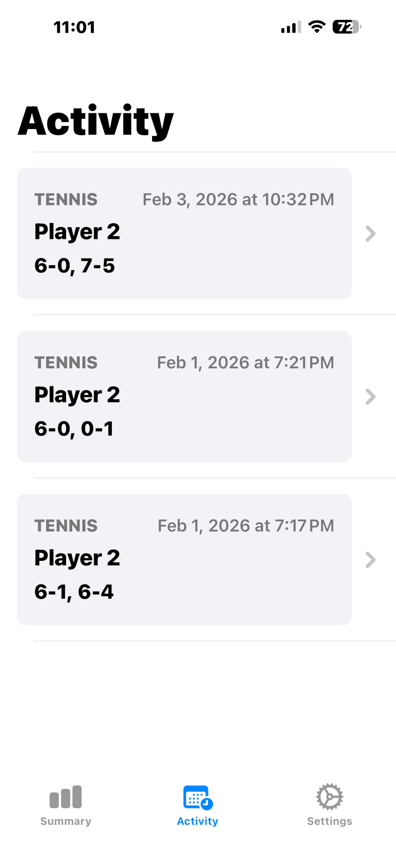 SporTrax Activity History on iPhone