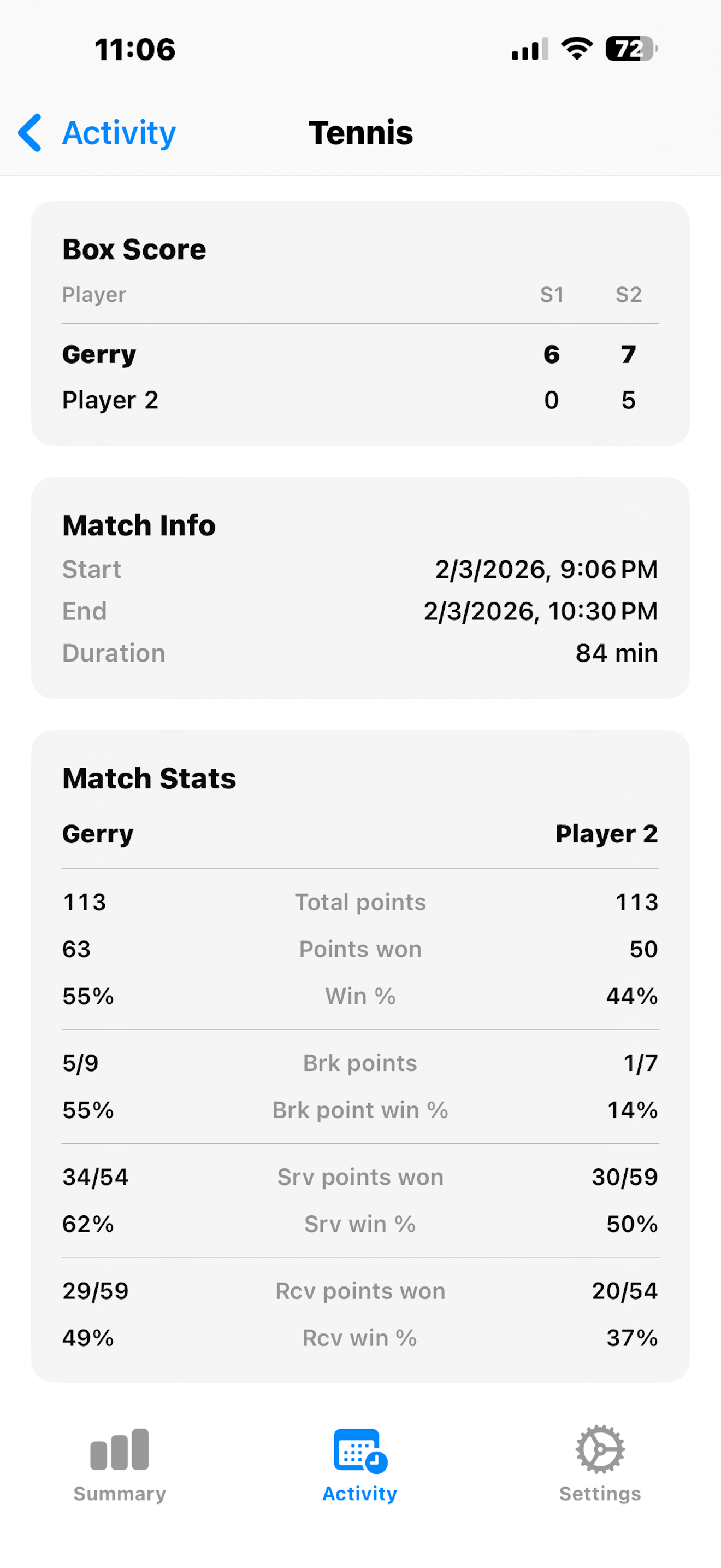 Detailed Match Statistics on iPhone